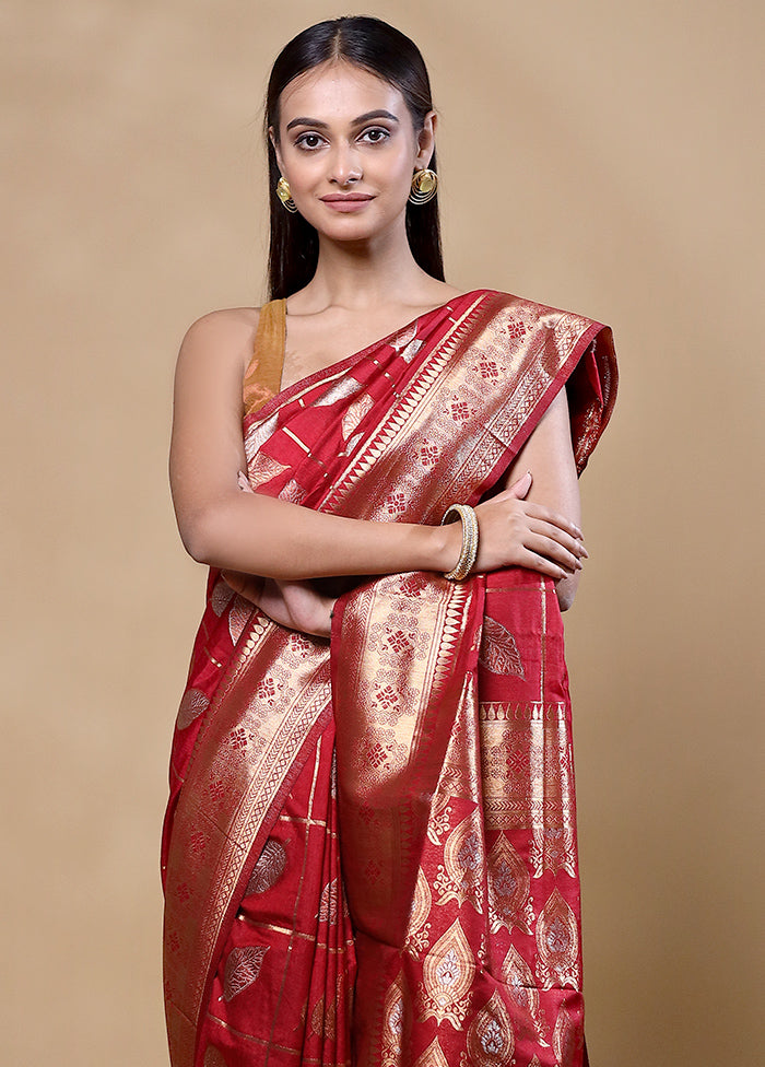 Maroon Dupion Silk Saree With Blouse Piece Buy Cheap Limited Edition