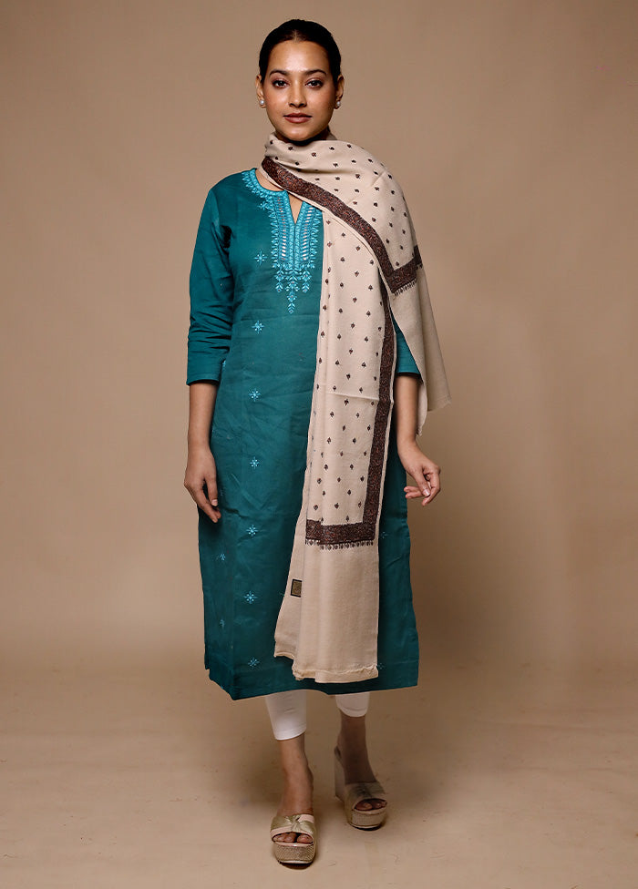 Cream Butta Work With Zari Woven Border Shawl Manchester For Sale