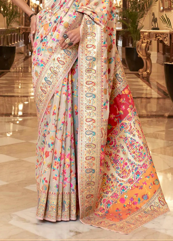 White Banarasi Silk Saree With Blouse Piece Best Seller