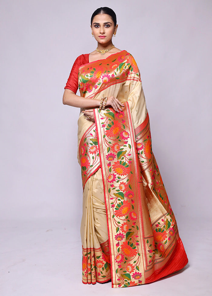 Cream Katan Silk Saree With Blouse Piece Looking For Sale Online