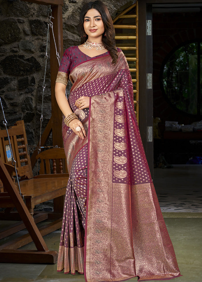 Purple Spun Silk Saree With Blouse Piece Online Cheap Online