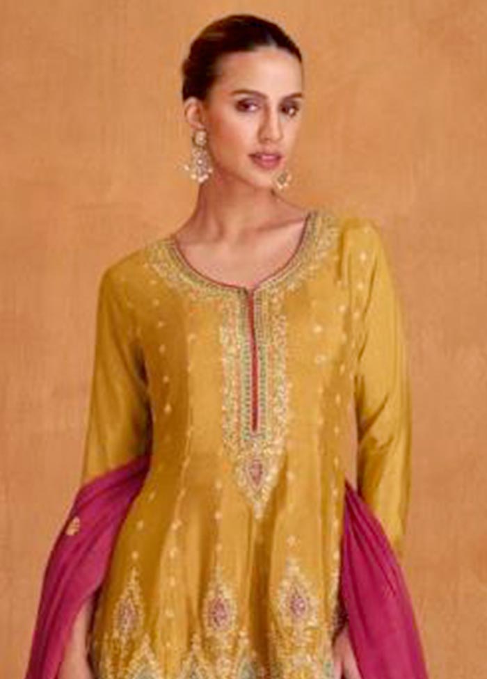 3 Pc Mustard Semi Stitched Silk Suit Set Clearance Amazon