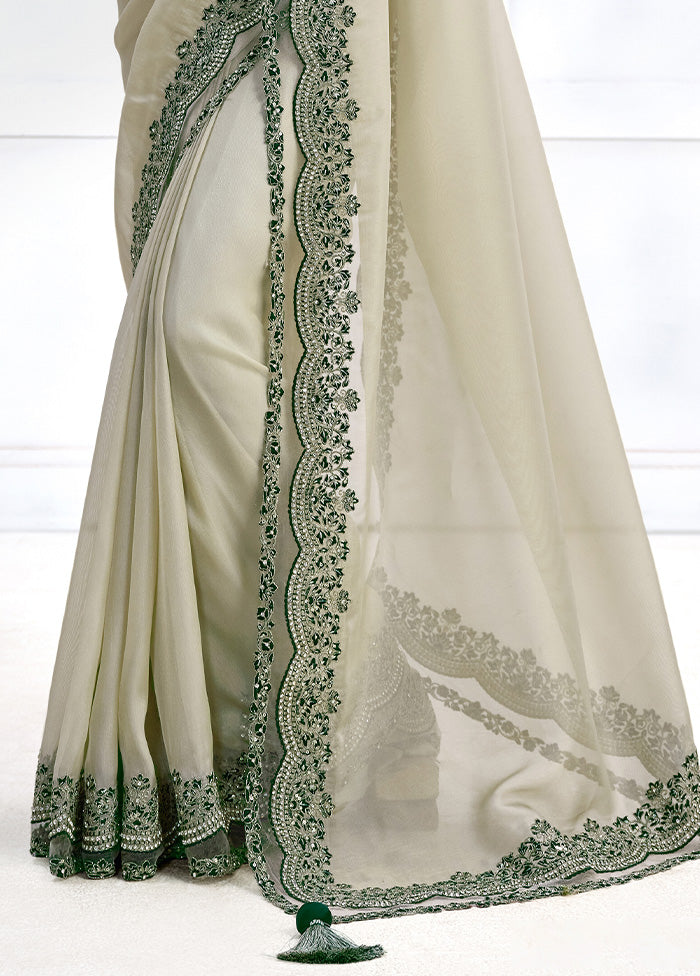 Off White Net Saree With Blouse Piece Official Site For Sale