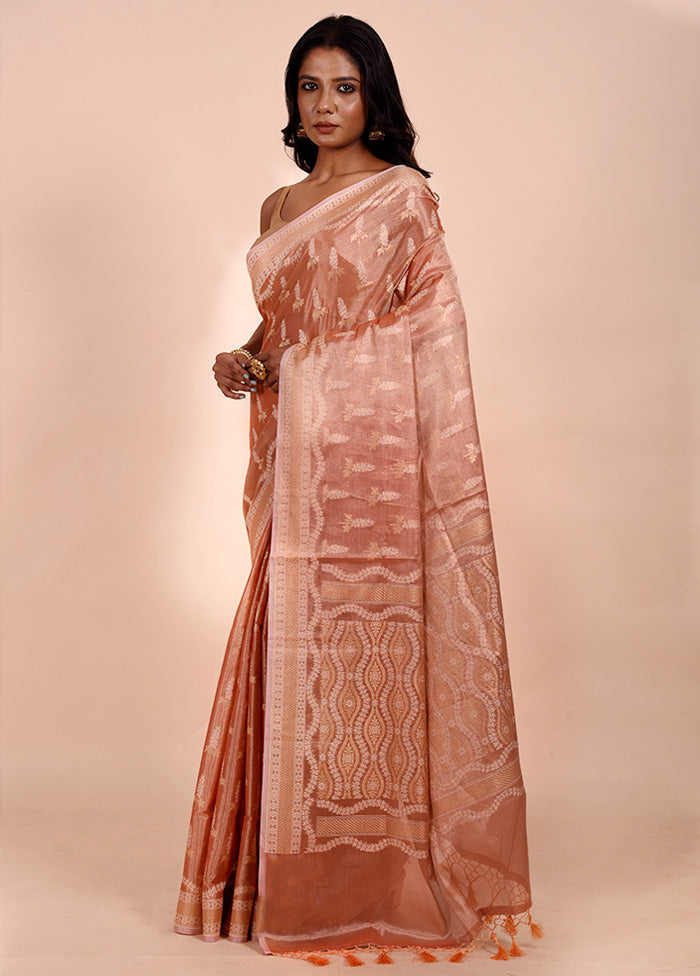 Peach Tissue Silk Saree With Blouse Piece Outlet Collections