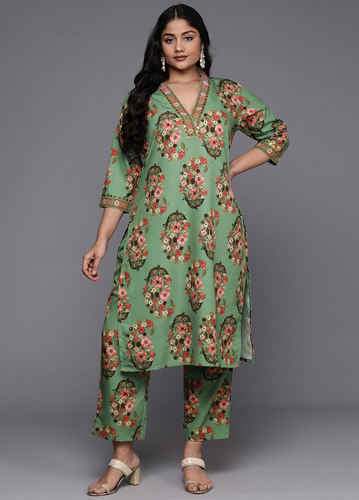 2 Pc Green Readymade Silk Kurti Set Discount 2025