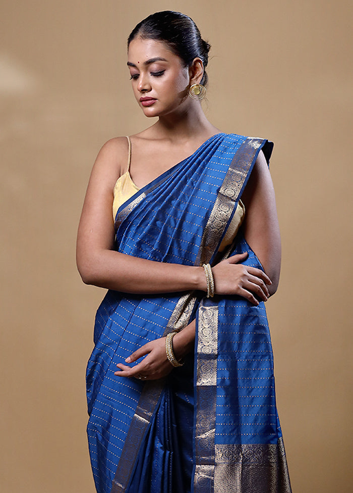 Blue Kanjivaram Silk Saree With Blouse Piece 100% Original