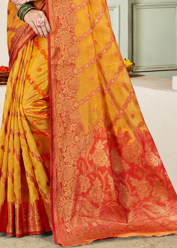 Yellow Spun Silk Saree With Blouse Piece Cheap Order