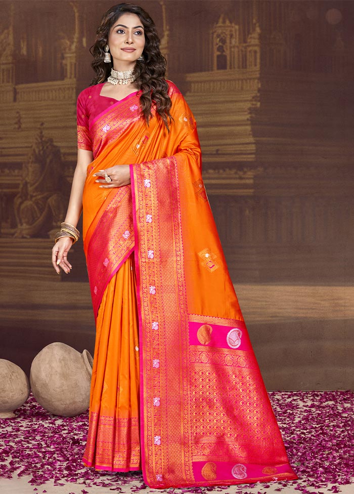 Orange Dupion Silk Saree With Blouse Piece Websites Online