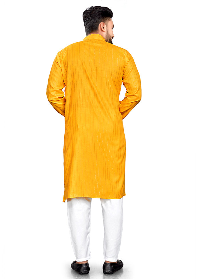 Yellow Pure Cotton Kurta And Pajama Set Cheap Sale Best Wholesale