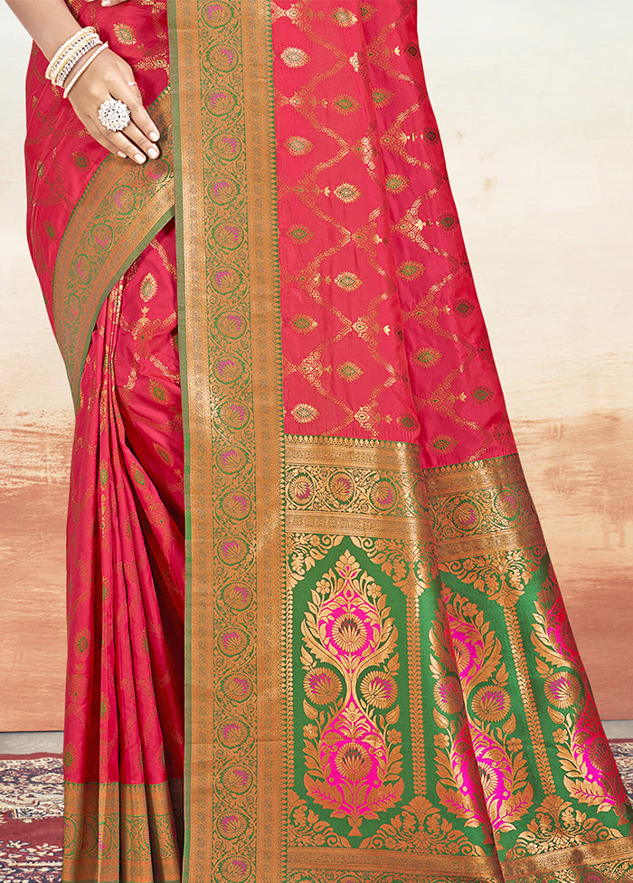 Dark Pink Dupion Silk Saree With Blouse Piece Brand New Unisex Sale Online