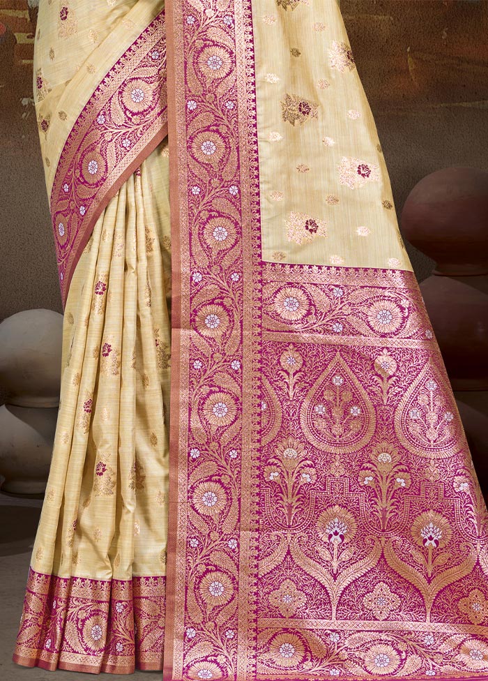 Beige Dupion Silk Saree With Blouse Piece Sale Shop