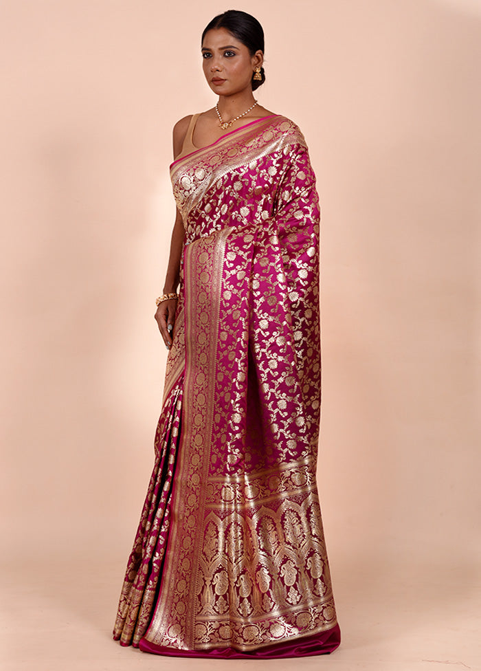 Rani Pink Banarasi Silk Saree With Blouse Piece Free Shipping Best