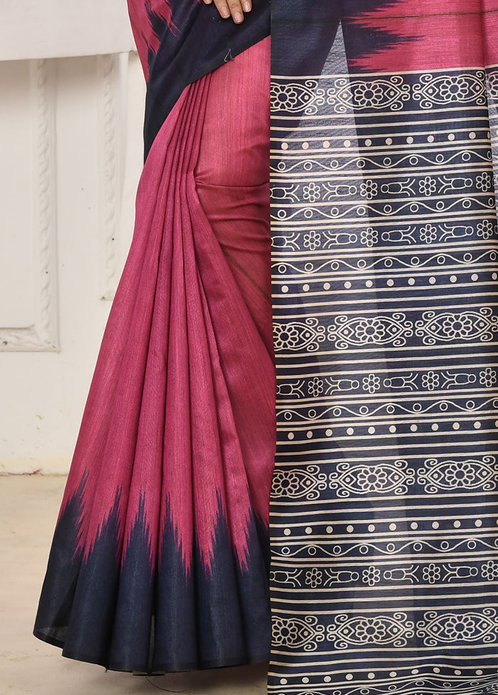 Pink Tussar Silk Saree With Blouse Piece With Credit Card Free Shipping