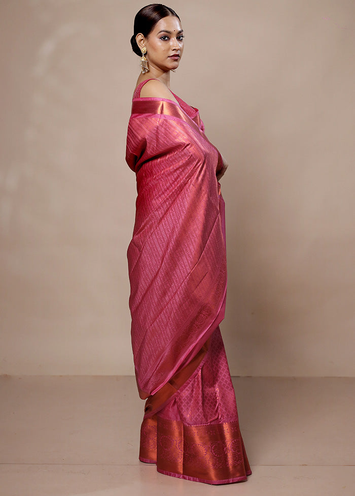 Pink Kanjivaram Silk Saree With Blouse Piece Cheap Sale Buy