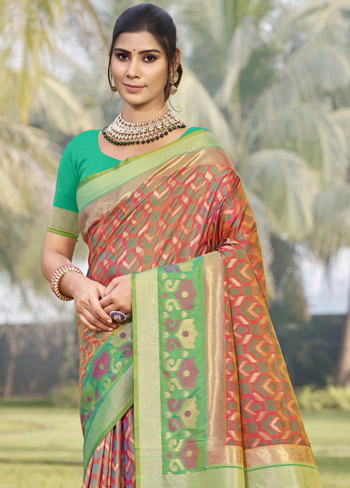 Peach Spun Silk Saree With Blouse Piece Sale Visa Payment