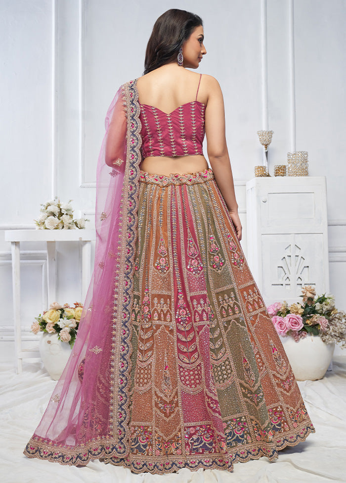 3 Pc Purple Net Semi Stitched Lehenga Set Buy Cheap The Cheapest