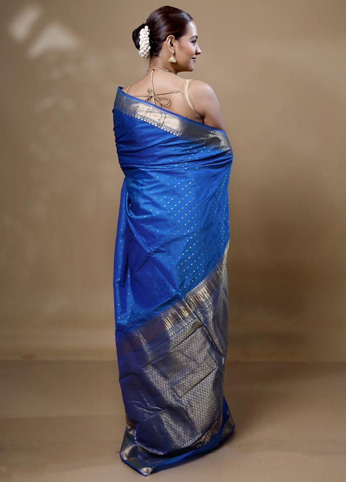 Blue Kanjivaram Silk Saree With Blouse Piece Clearance Online Amazon