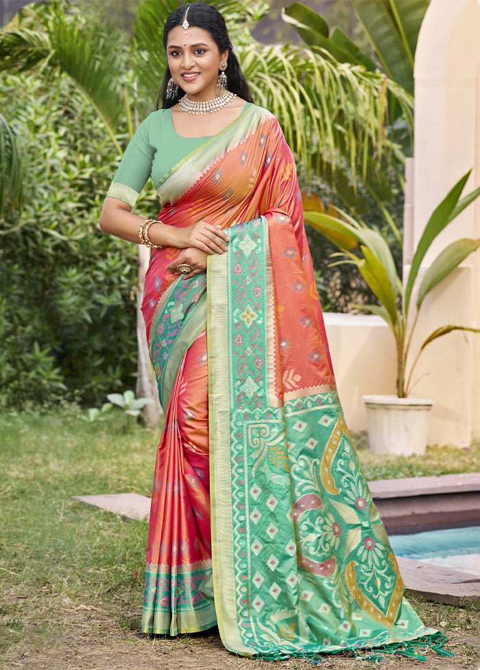 Peach Spun Silk Saree With Blouse Piece Discount Store