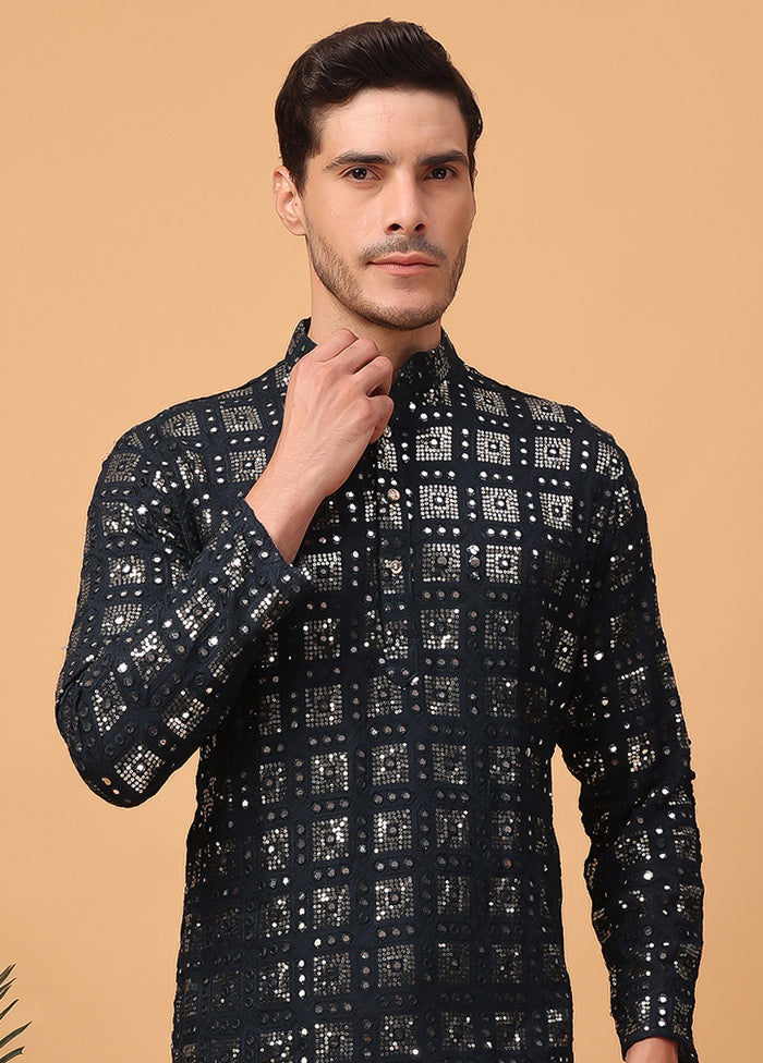 Black Viscose Embroidered Kurta Outlet Discount Sale