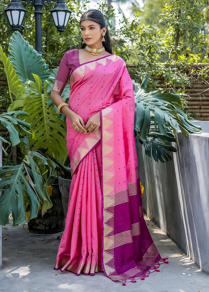 Pink Tussar Silk Saree With Blouse Piece Extremely For Sale