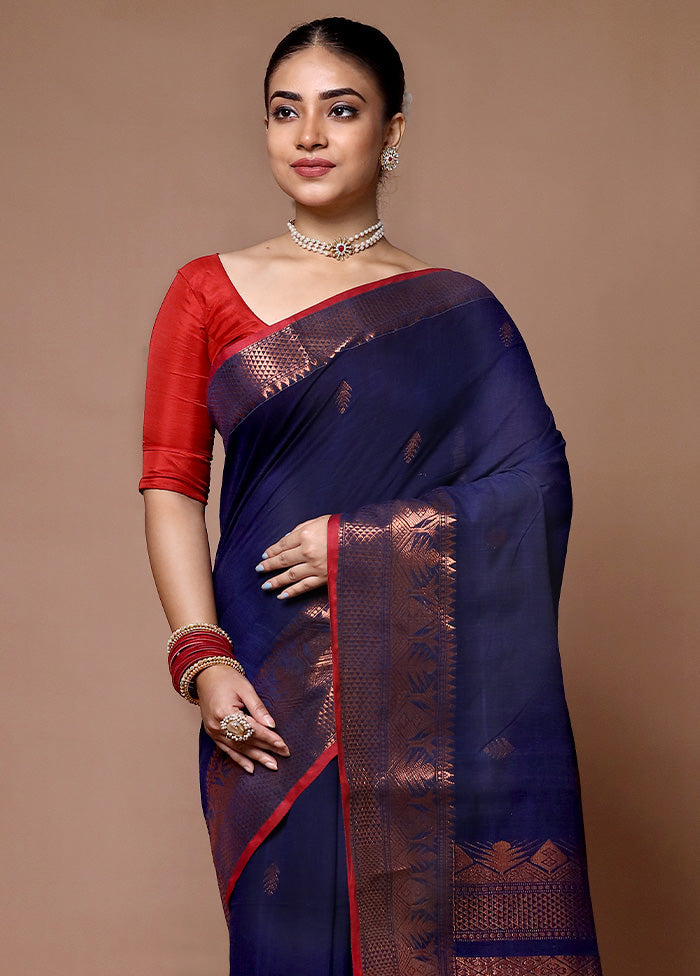 Blue Matka Silk Saree With Blouse Piece Best Sale Cheap Online