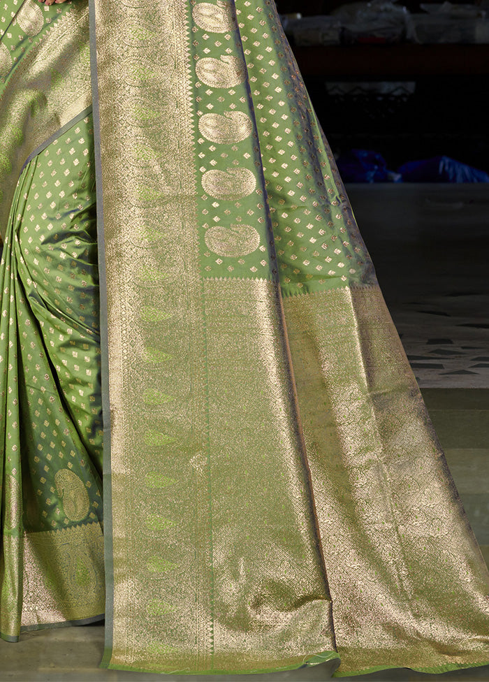 Green Spun Silk Saree With Blouse Piece Cheap Sale From China