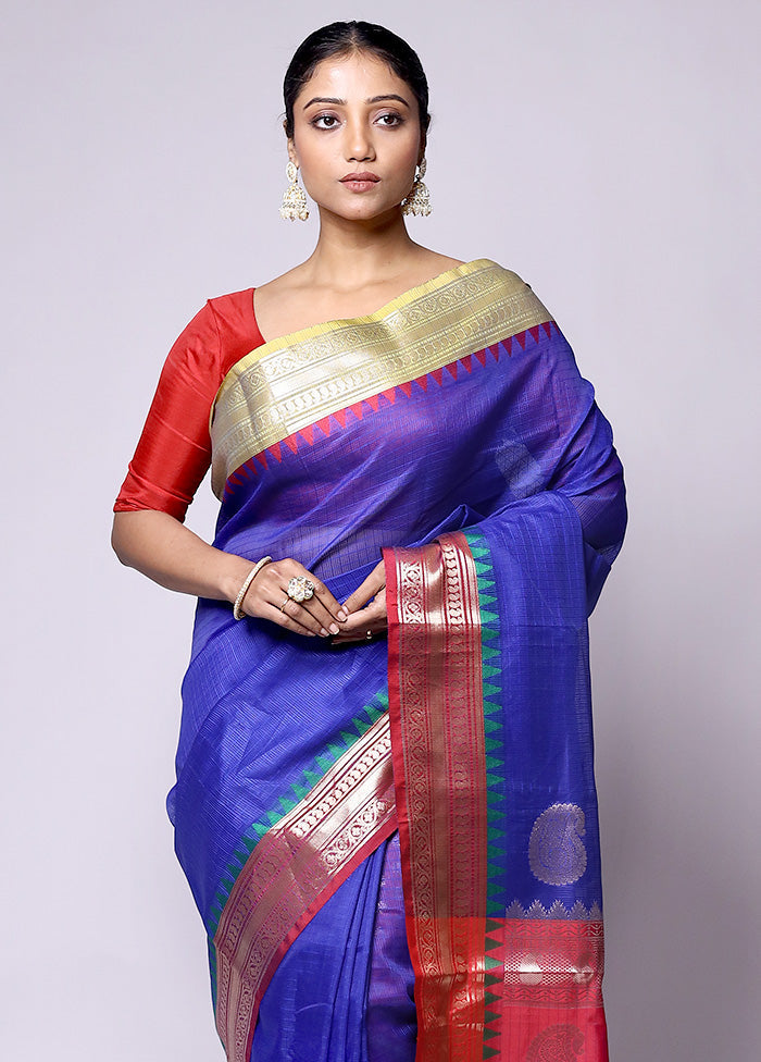 Blue Kota Cotton Saree With Blouse Piece Online Online Cheap Pice