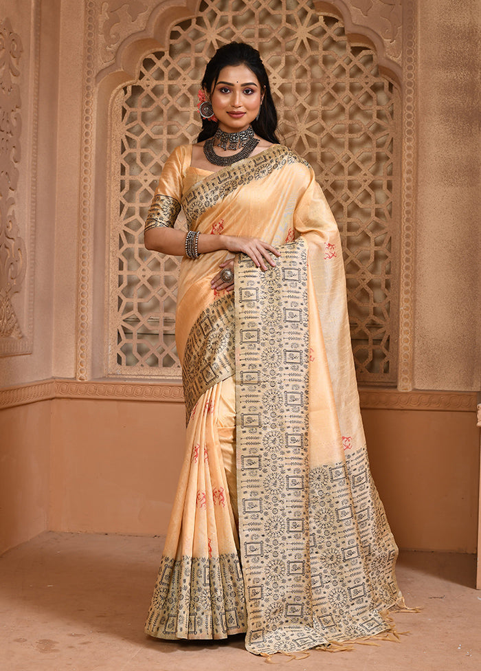 Cream Spun Silk Saree With Blouse Piece Cheap The Cheapest