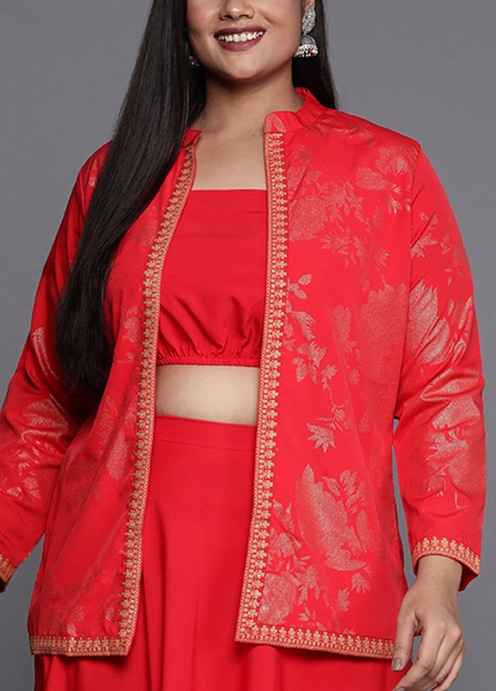 3 Pc Red Readymade Silk Jacket Suit Set New Arrival Cheap Online