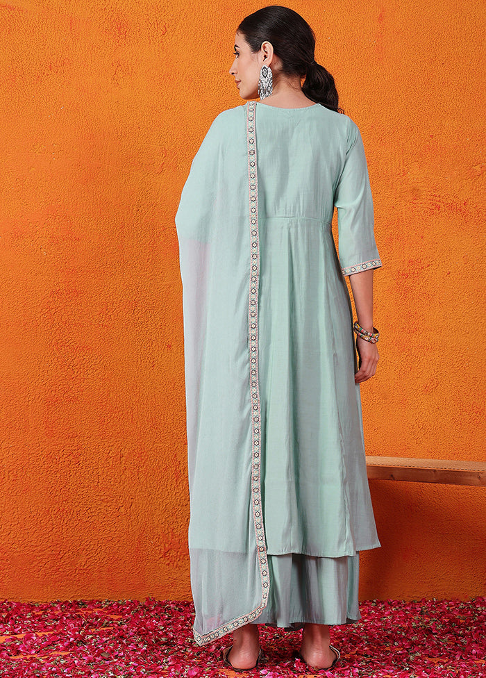 3 Pc Sky Blue Readymade Silk Suit Set Free Shipping Low Cost