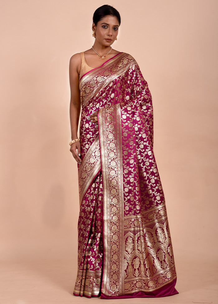 Rani Pink Banarasi Silk Saree With Blouse Piece Free Shipping Best