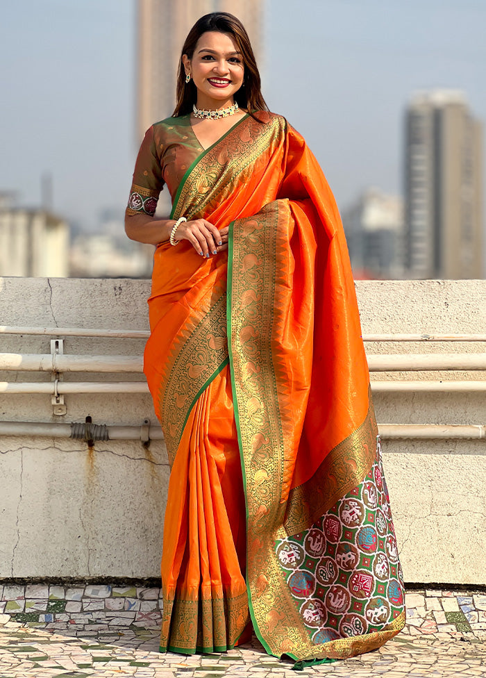 Orange Spun Silk Saree With Blouse Piece Outlet Big Discount