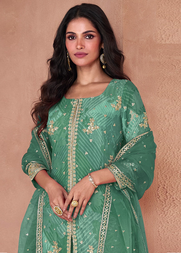 3 Pc Green Semi Stitched Georgette Suit Set Discount Purchase