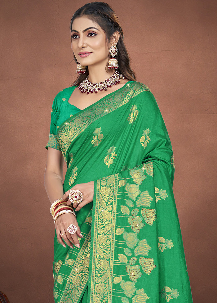 Green Spun Silk Saree With Blouse Piece Footlocker Pictures