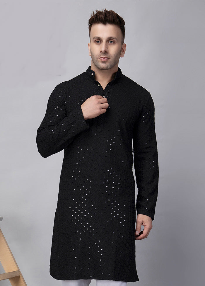 Black Viscose Embroidered Knee Length Kurta Sale Visa Payment