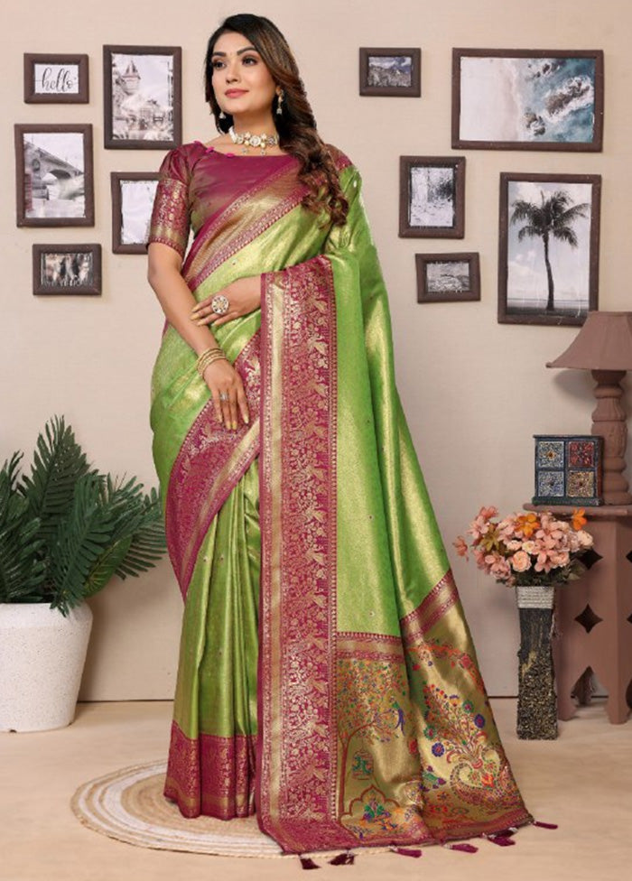 Light Green Banarasi Silk Saree With Blouse Piece Cheap Sale Visit New