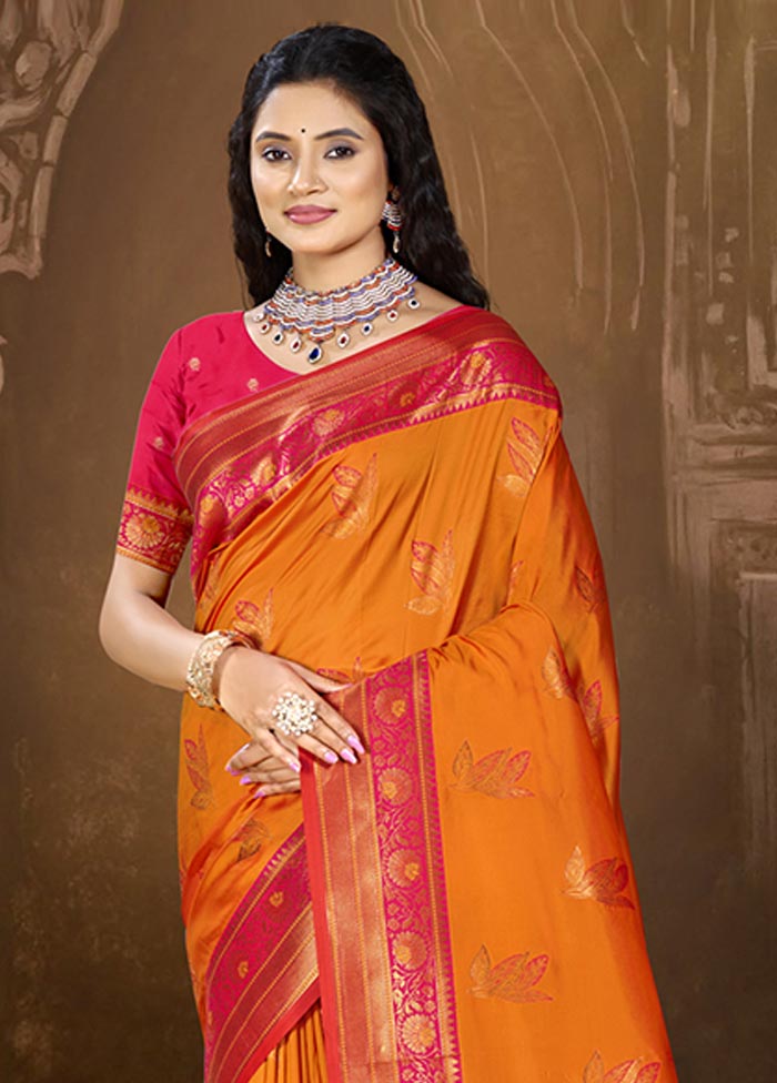 Orange Dupion Silk Saree With Blouse Piece Buy Online