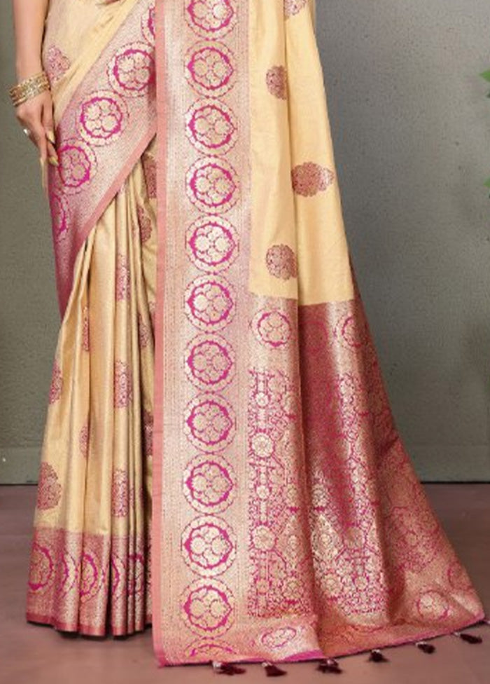 Cream Spun Silk Saree With Blouse Piece Clearance Manchester Great Sale