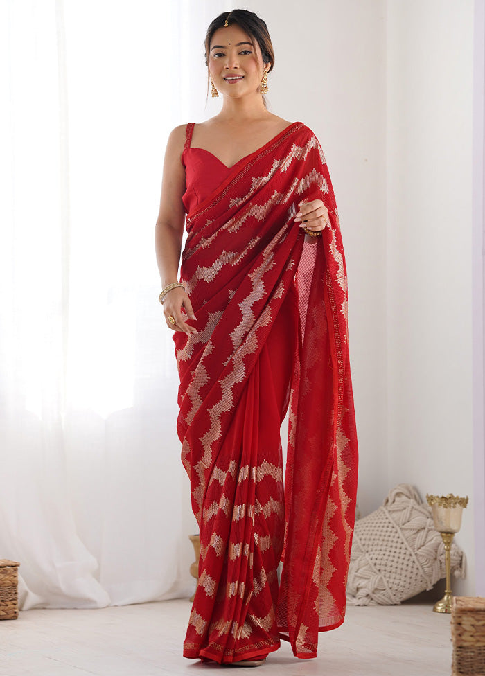 Red Georgette Saree With Blouse Piece Sast