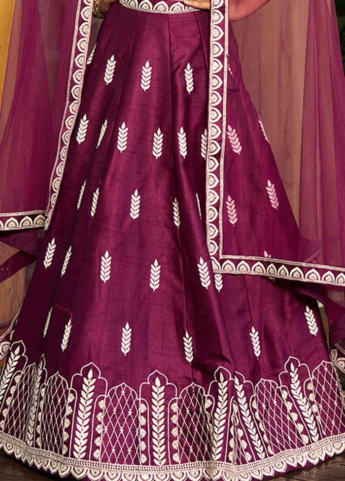 3 Pc Purple Silk Semi Stitched Lehenga Set Sale Fast Delivery