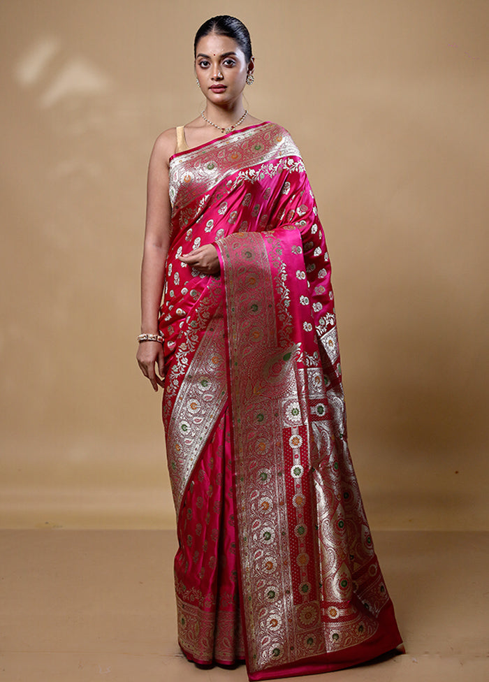 Pink Banarasi Silk Saree With Blouse Piece Cheap Sale Latest Collections