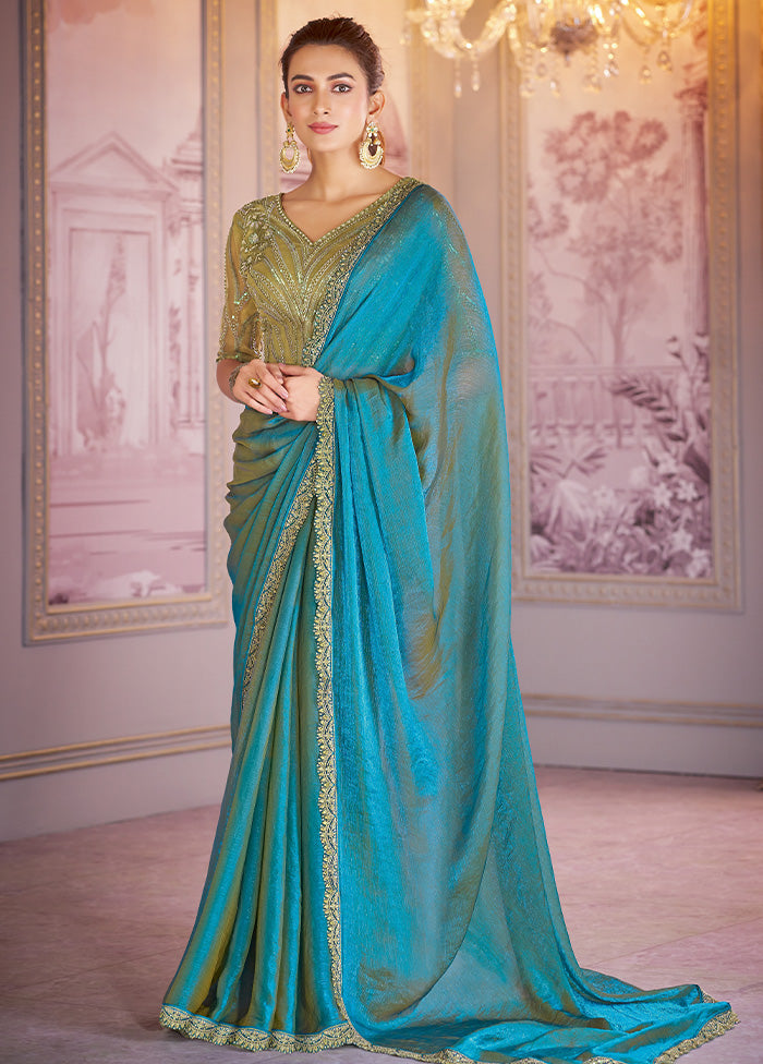 Blue Chiffon Silk Saree With Blouse Piece Store Online