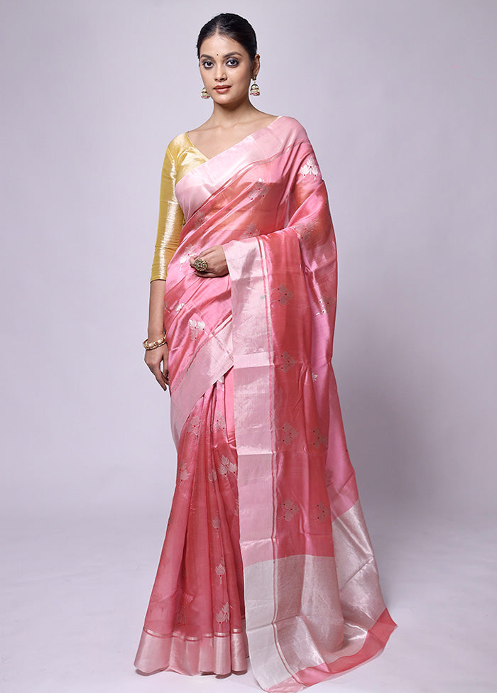 Pink Handloom Chanderi Pure Cotton Saree With Blouse Piece Cheap Buy