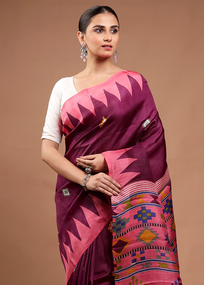 Wine Printed Pure Silk Saree Without Blouse Piece Outlet Cheap Authentic