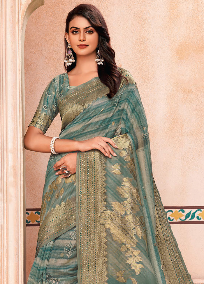 Grey Spun Silk Saree With Blouse Piece Buy Cheap New