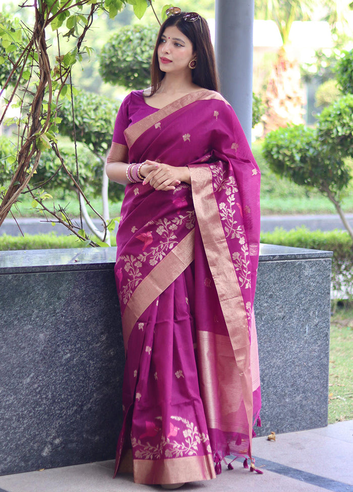 Magenta Linen Silk Saree With Blouse Piece Discount Pices