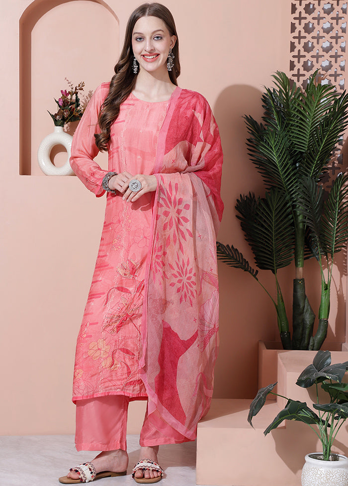 3 Pc Pink Unstitched Silk Suit Set Discount Nicekicks