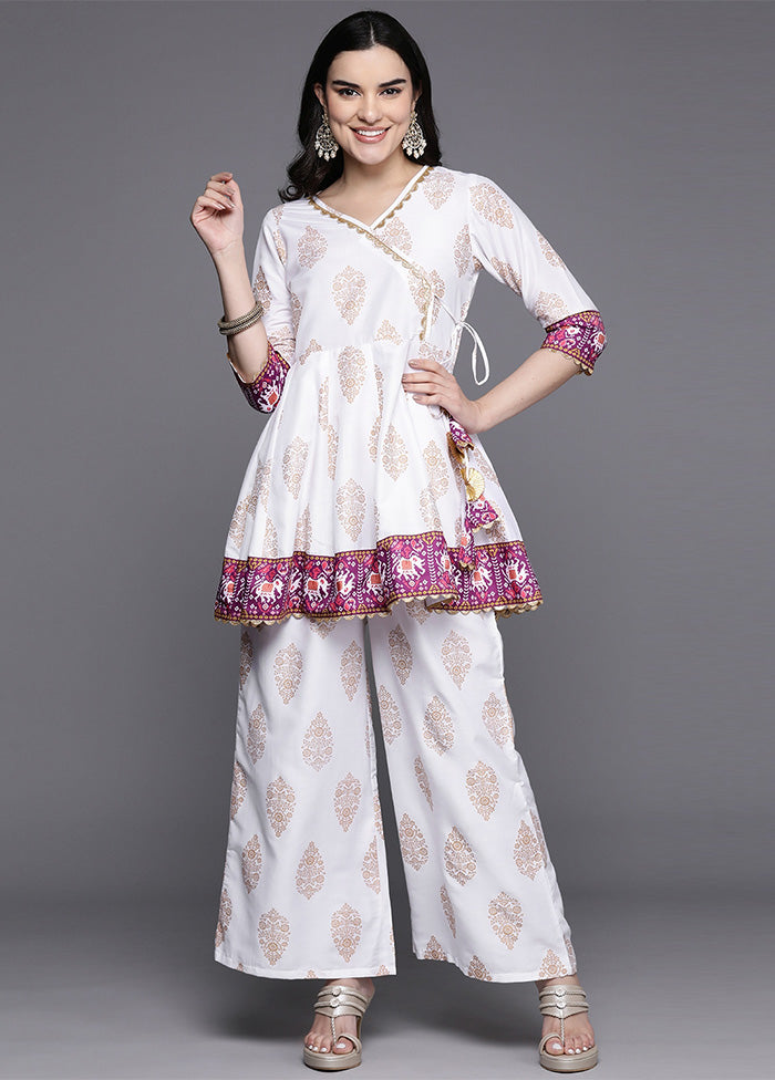 2 Pc White Readymade Silk Tunic Set Outlet Best Pices