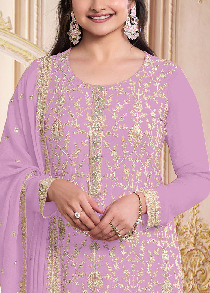 3 Pc Purple Semi Stitched Georgette Suit Set Cheap Wholesale