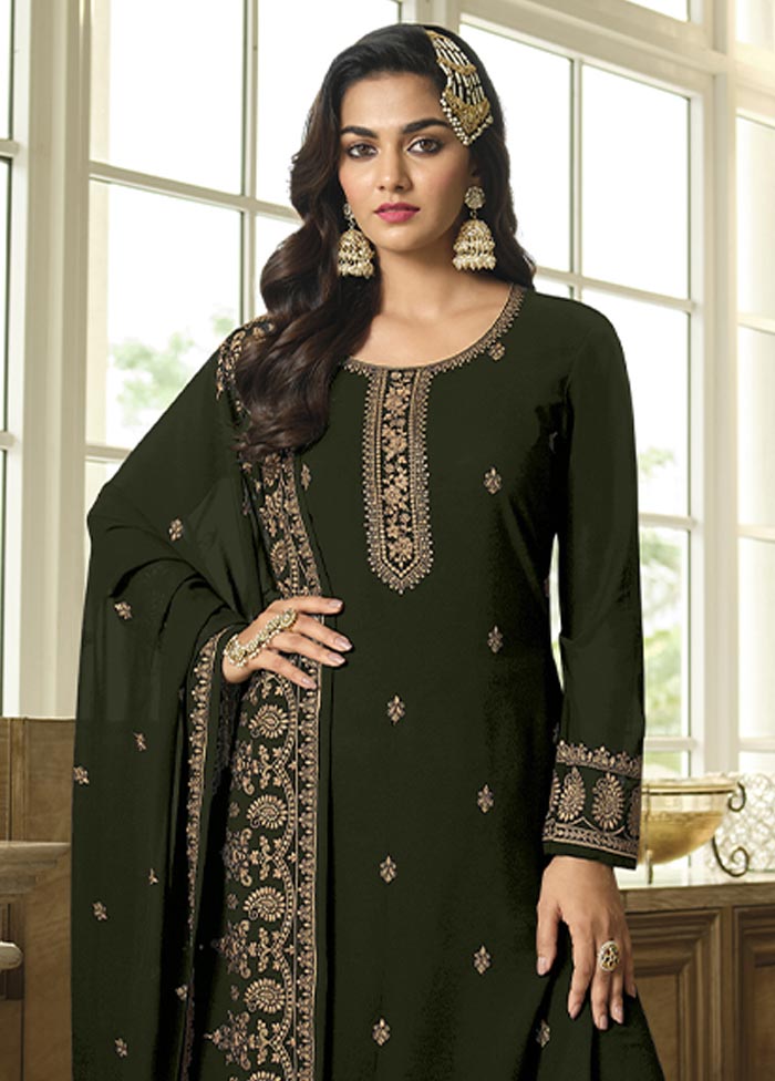 3 Pc Mehendi Green Semi Stitched Georgette Suit Set Buy Cheap Shop